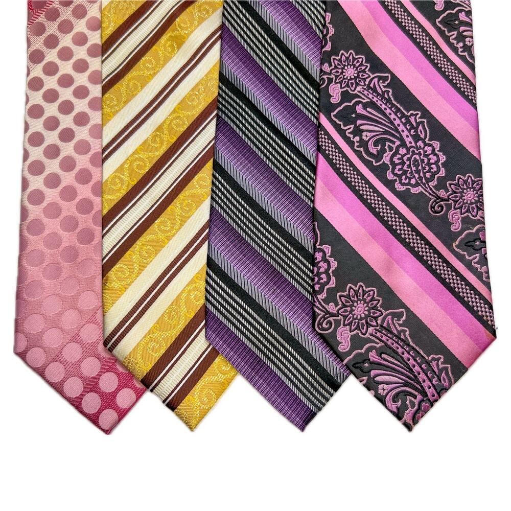 Vintage Pink Purple Gold Men’s Necktie Lot 4pc Fun Fashion Tie Prom Wedding